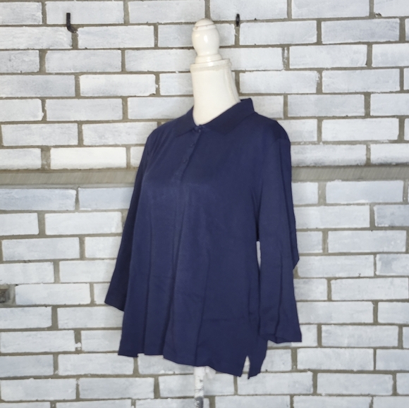 Appleseed's Women’s 3/4 Sleeve Collared Polo Top Petite Sz PXL Blue 100% Cotton - Picture 2 of 12